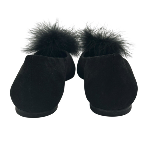Larroude Lee Pom-Pom Black Suede Flats Womens Size 7.5 Pointed Toe New $295 - Picture 3 of 9